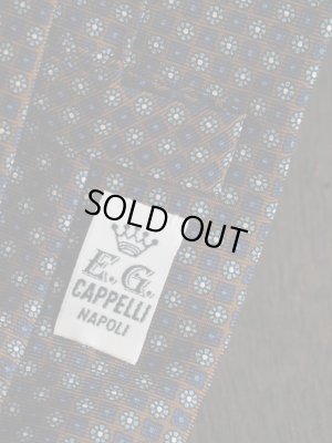 画像2: E.G.カペッリ　ヘビー　シルク　プリント　ネクタイ　ブラウンベース　ネイビー＆サックス小紋