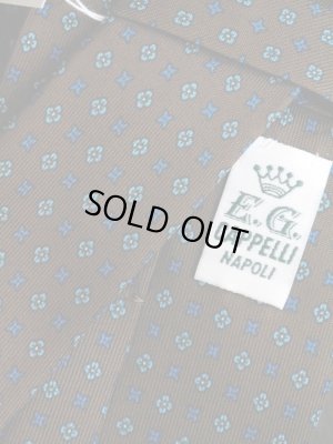 画像2: E.G.カペッリ　ヘビー　シルク　プリント　ネクタイ　ブラウンベース　ブルー＆サックス小紋