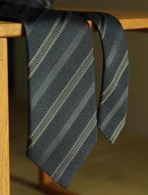 画像4: Atto Vannucci (アットヴァンヌッチ)　　シルク　ブラック　イエロー×グリーン　レジメンタル　ジャガード　オールシーズン