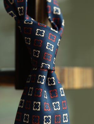 画像5: Atto Vannucci (アットヴァンヌッチ)　　シルク　ネイビー　レッド×ホワイト　小紋　オールシーズン