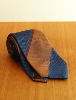 画像2: Atto Vannucci (アットヴァンヌッチ)　　シルク・コットン　ブルー×ブラウン×エンジ　レジメンタル　ジャガード　オールシーズン