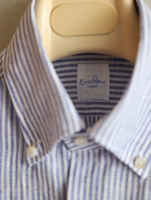 画像7: Enzo Pisano （エンツォ ピサノ） ブルー ロンドンストライプ リネンボタンダウンシャツ　春夏用