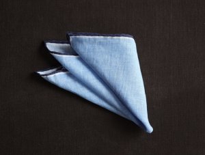 画像1: ROSI (ローズィ)　スカイブルー　ネイビーパイピング　リネン　チーフ　