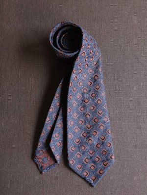 画像1: Francesco Marino（フランチェスコ　マリーノ）　シルク&ウール　赤茶系　ヘリンボーン　小紋　ジャガード　秋・冬向け