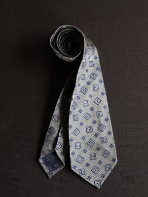 画像1: Francesco Marino（フランチェスコ　マリーノ）　シルク　ベージュ×ネイビー　小紋　ジャガード　オールシーズン