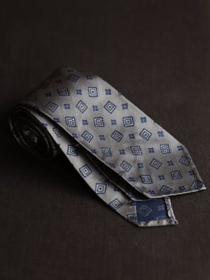 画像3: Francesco Marino（フランチェスコ　マリーノ）　シルク　ベージュ×ネイビー　小紋　ジャガード　オールシーズン