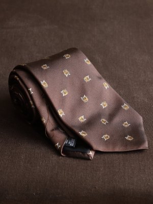 画像2: Atto Vannucci (アットヴァンヌッチ)　　シルク　ブラウン　イエローフォックス柄　ジャガード　オールシーズン