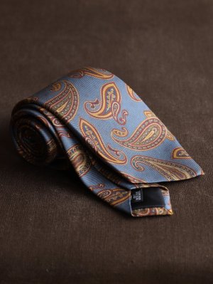 画像2: Atto Vannucci (アットヴァンヌッチ)　　シルク　ブルー　オレンジ系ペイズリー　プリント　オールシーズン