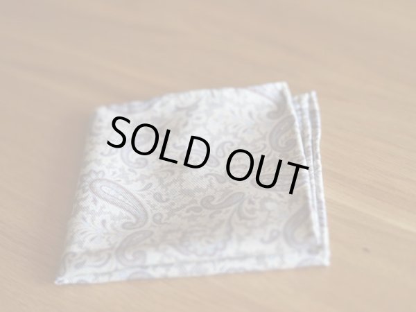 画像2: Atto Vannucci（アットヴァンヌッチ）グレージュ　ペイズリー　バックプリント　シルク　チーフ　 (2)