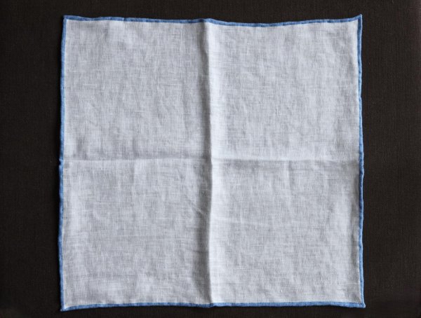 画像3: ROSI (ローズィ)　ホワイト　スカイブルーパイピング　リネン　チーフ　 (3)